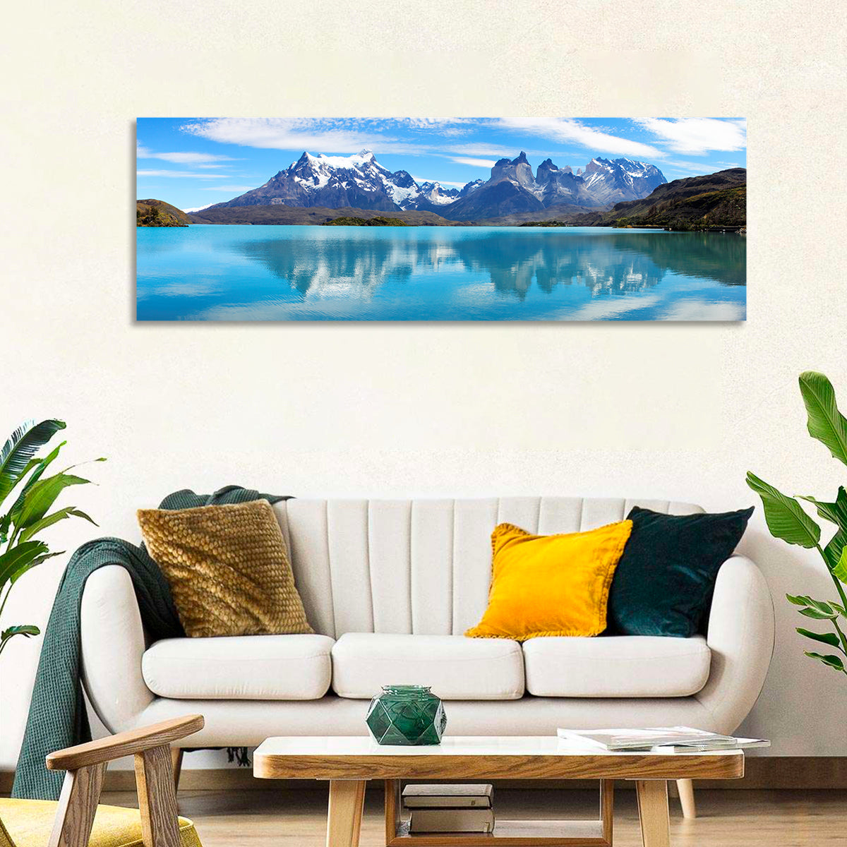Torres Del Paine Reflection Wall Art in a room, landscape