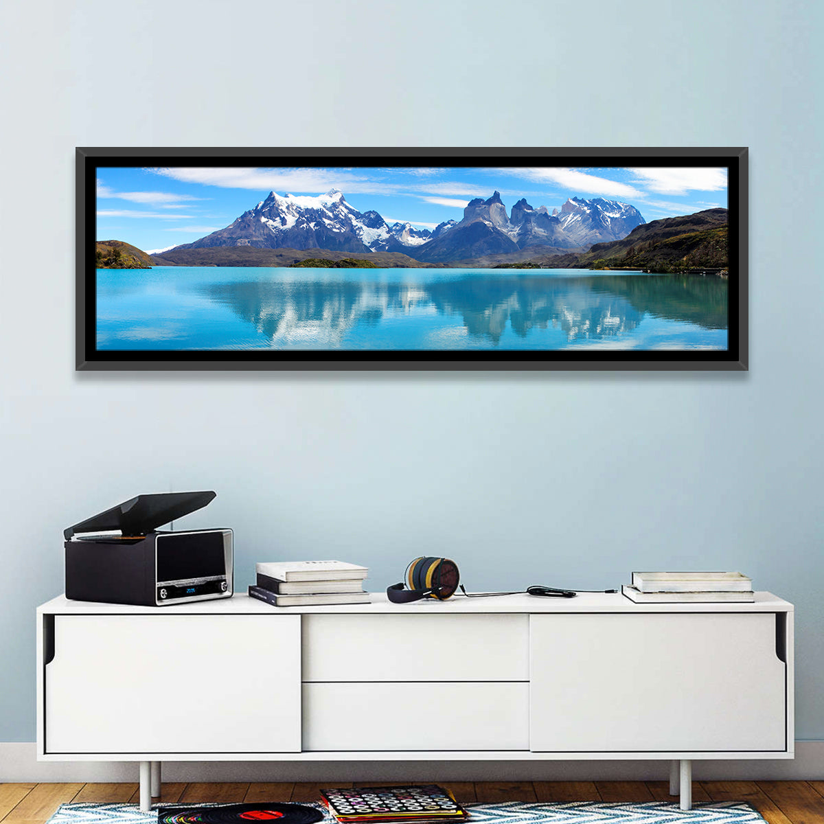 Torres Del Paine Reflection Wall Art in a room, landscape