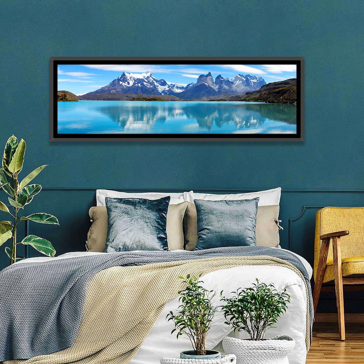 Torres Del Paine Reflection Wall Art in a room, landscape