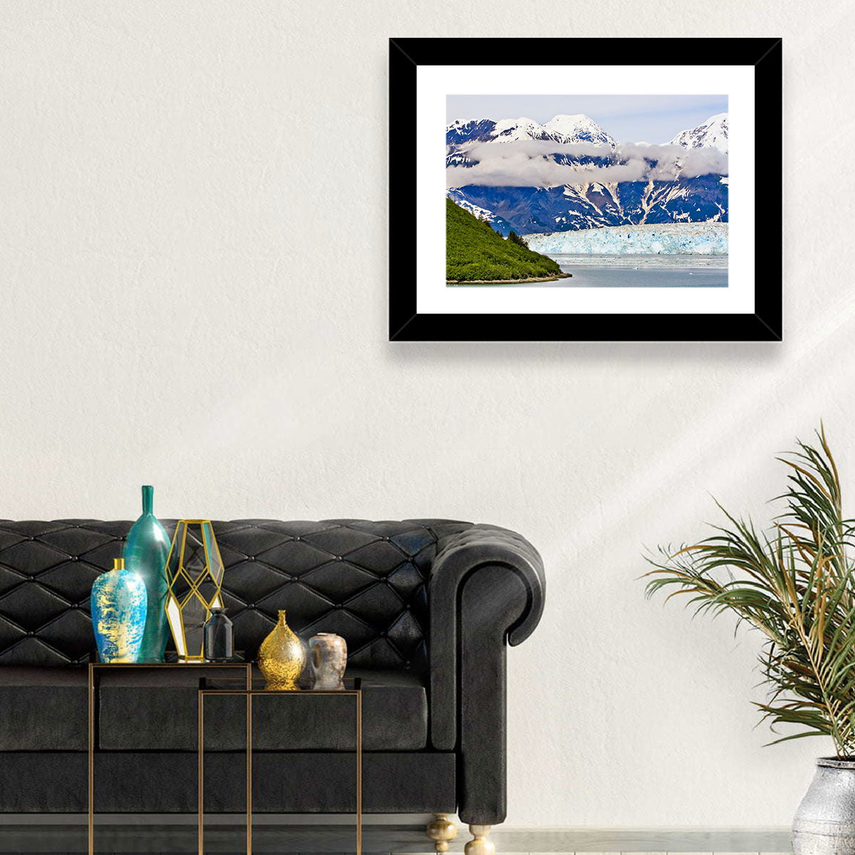 Hubbard Glacier and Snowcapped Peaks Wall Art in a room, landscape