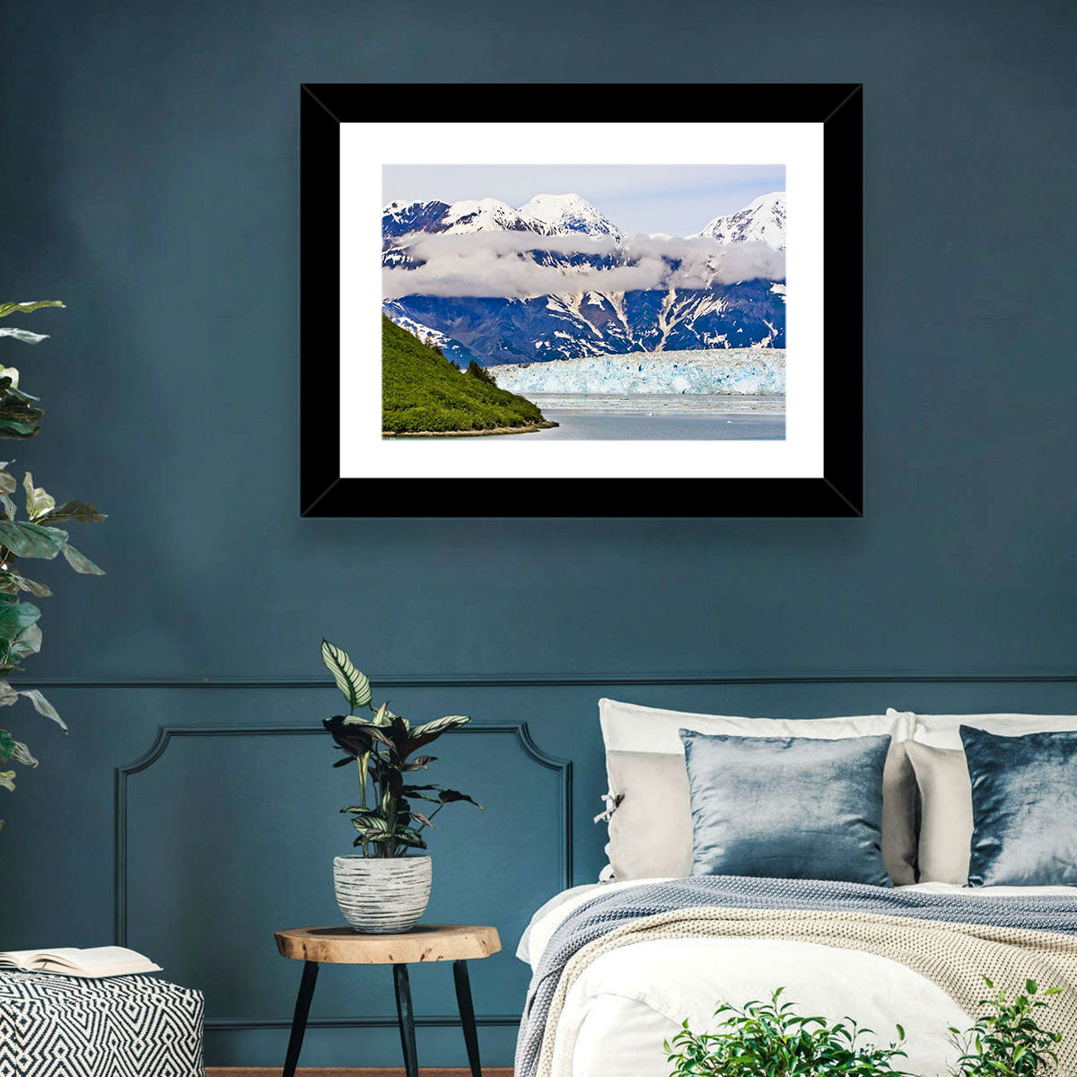 Hubbard Glacier and Snowcapped Peaks Wall Art in a room, landscape