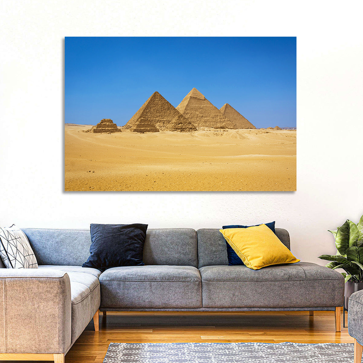 Pyramids of Giza Photograph Wall Art in a room, landscape