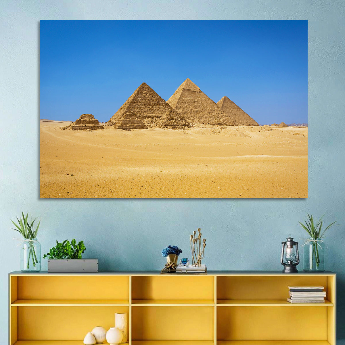 Pyramids of Giza Photograph Wall Art in a room, landscape