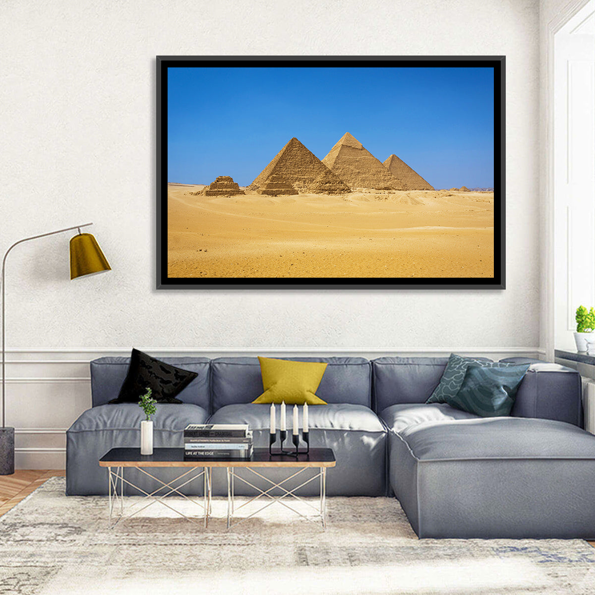 Pyramids of Giza Photograph Wall Art in a room, landscape