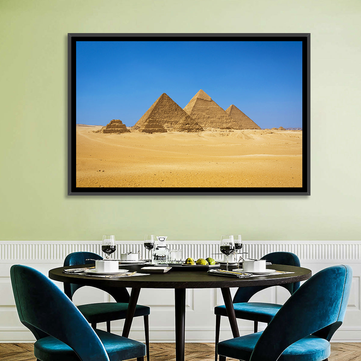 Pyramids of Giza Photograph Wall Art in a room, landscape