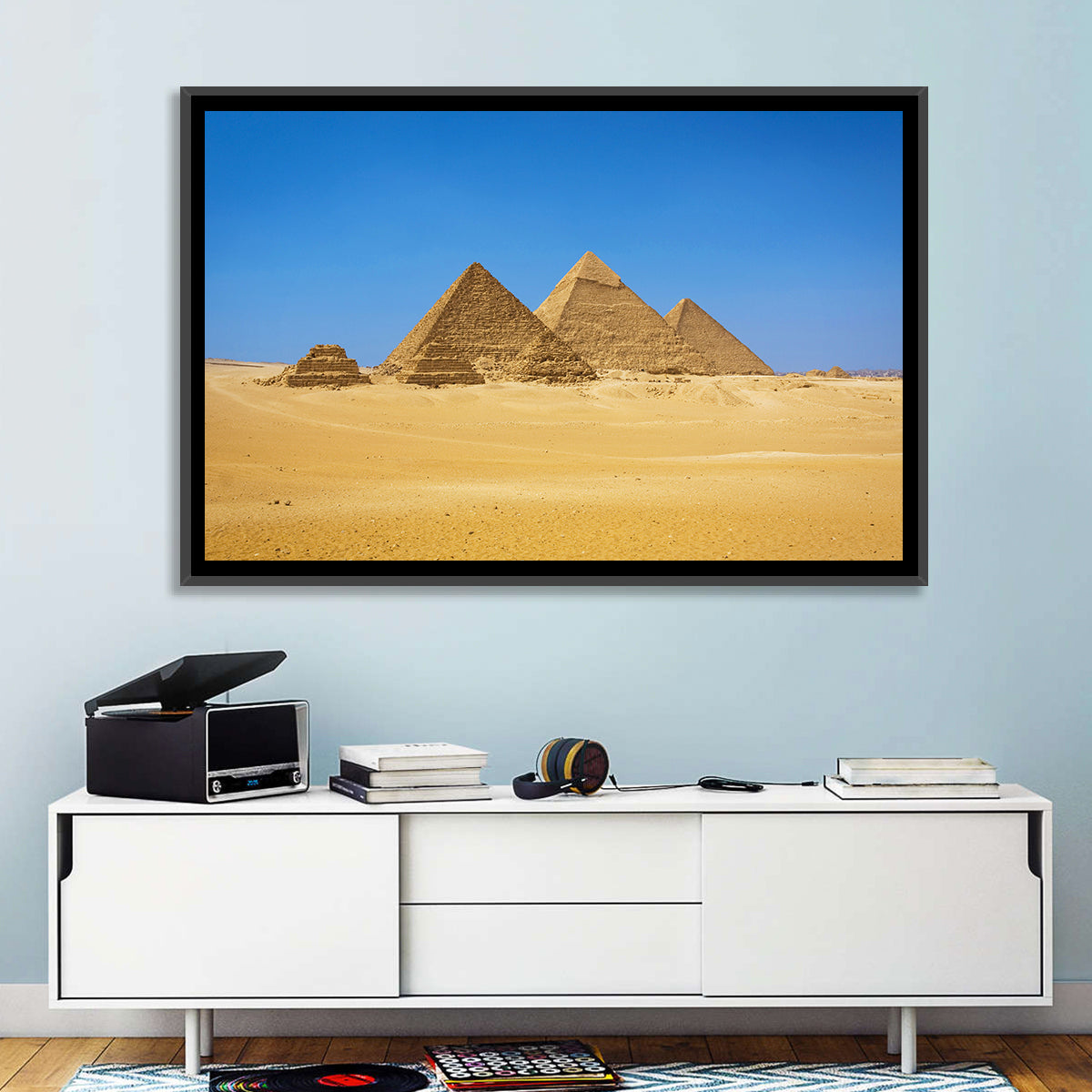 Pyramids of Giza Photograph Wall Art in a room, landscape