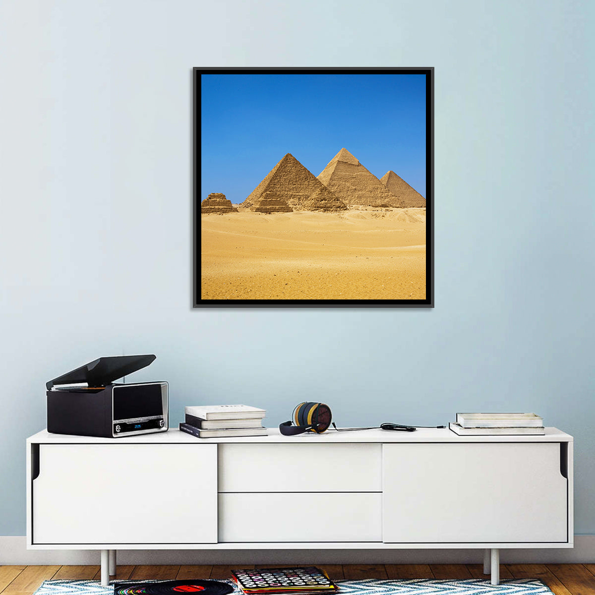 Pyramids of Giza Photograph Wall Art in a room, landscape