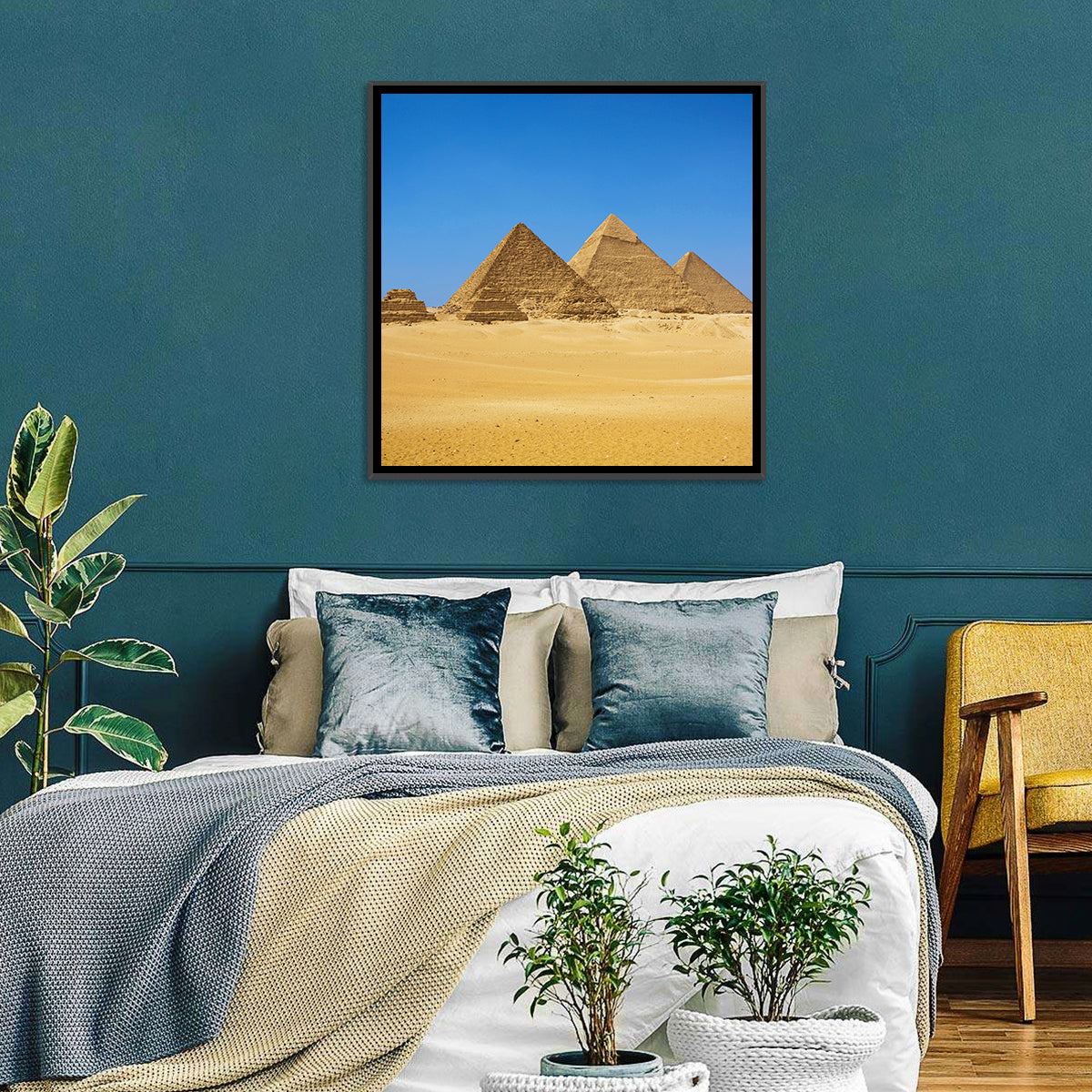 Pyramids of Giza Photograph Wall Art in a room, landscape