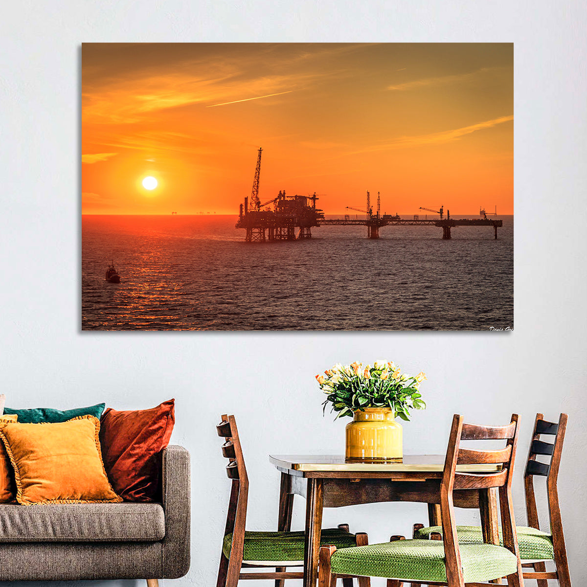 Denmark Oil Rig at Sunset Wall Art in a room, landscape