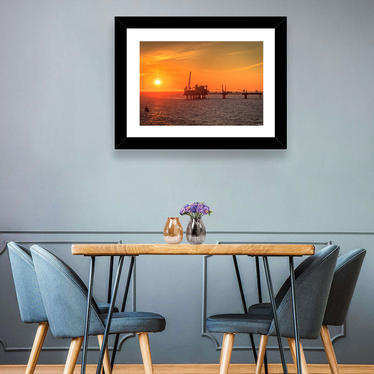 Denmark Oil Rig at Sunset Wall Art in a room, landscape