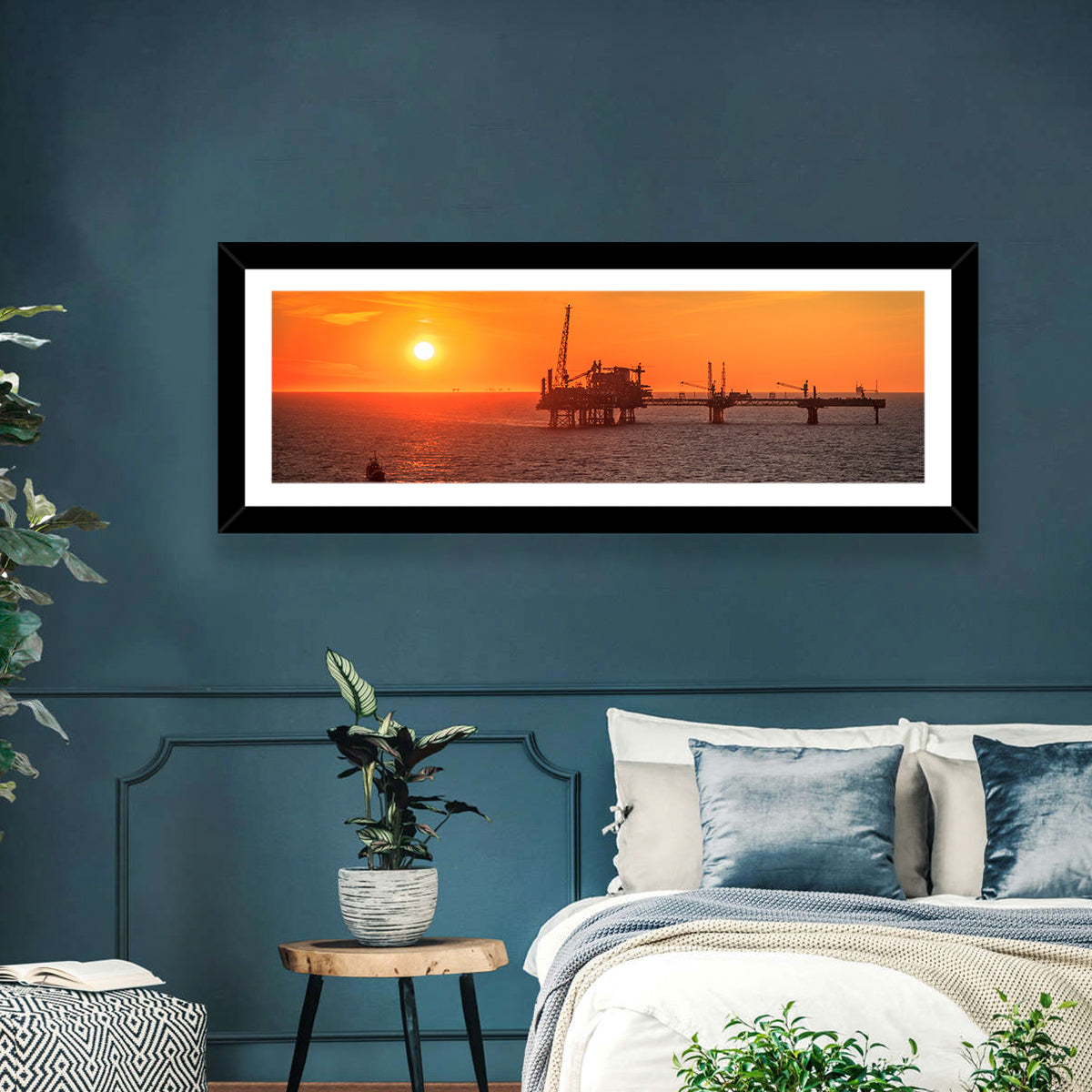 Denmark Oil Rig at Sunset Wall Art in a room, landscape