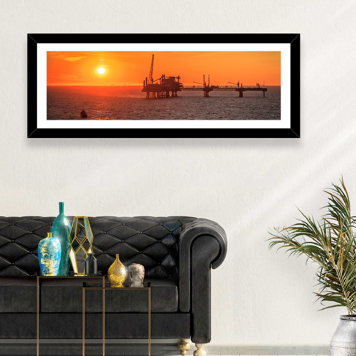Denmark Oil Rig at Sunset Wall Art in a room, landscape