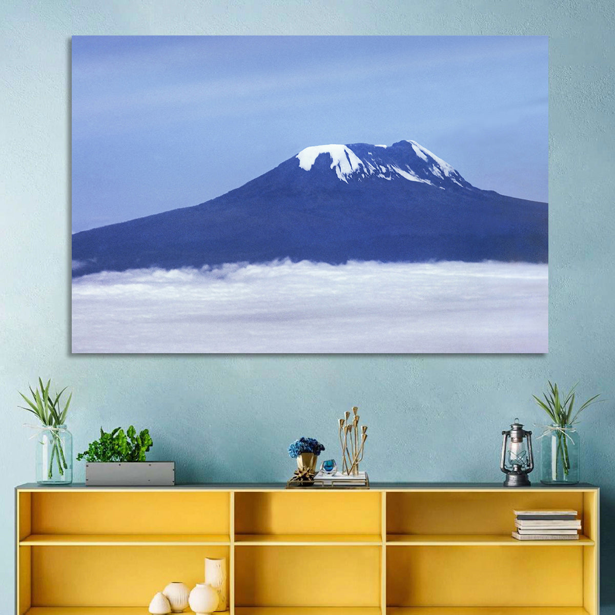 Snow-capped Kilimanjaro Wall Art in a room, landscape