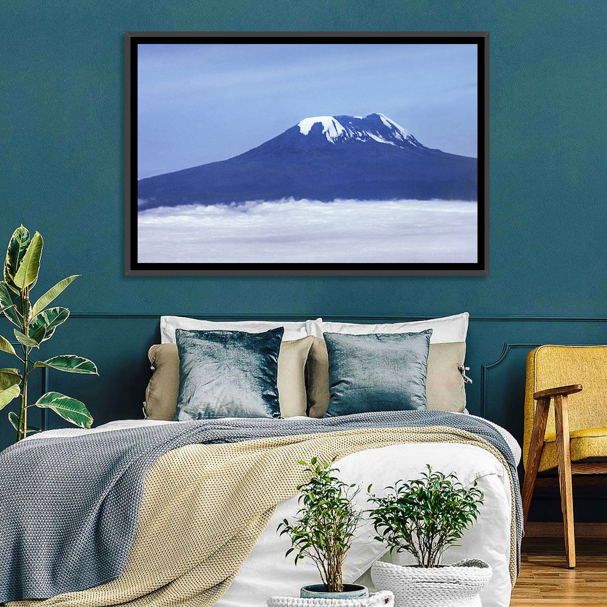 Snow-capped Kilimanjaro Wall Art in a room, landscape
