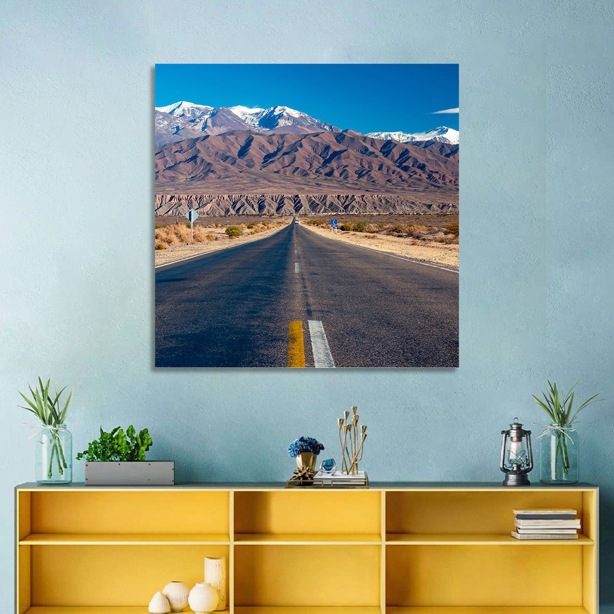 Northern Argentina Desert Road Wall Art in a room, landscape