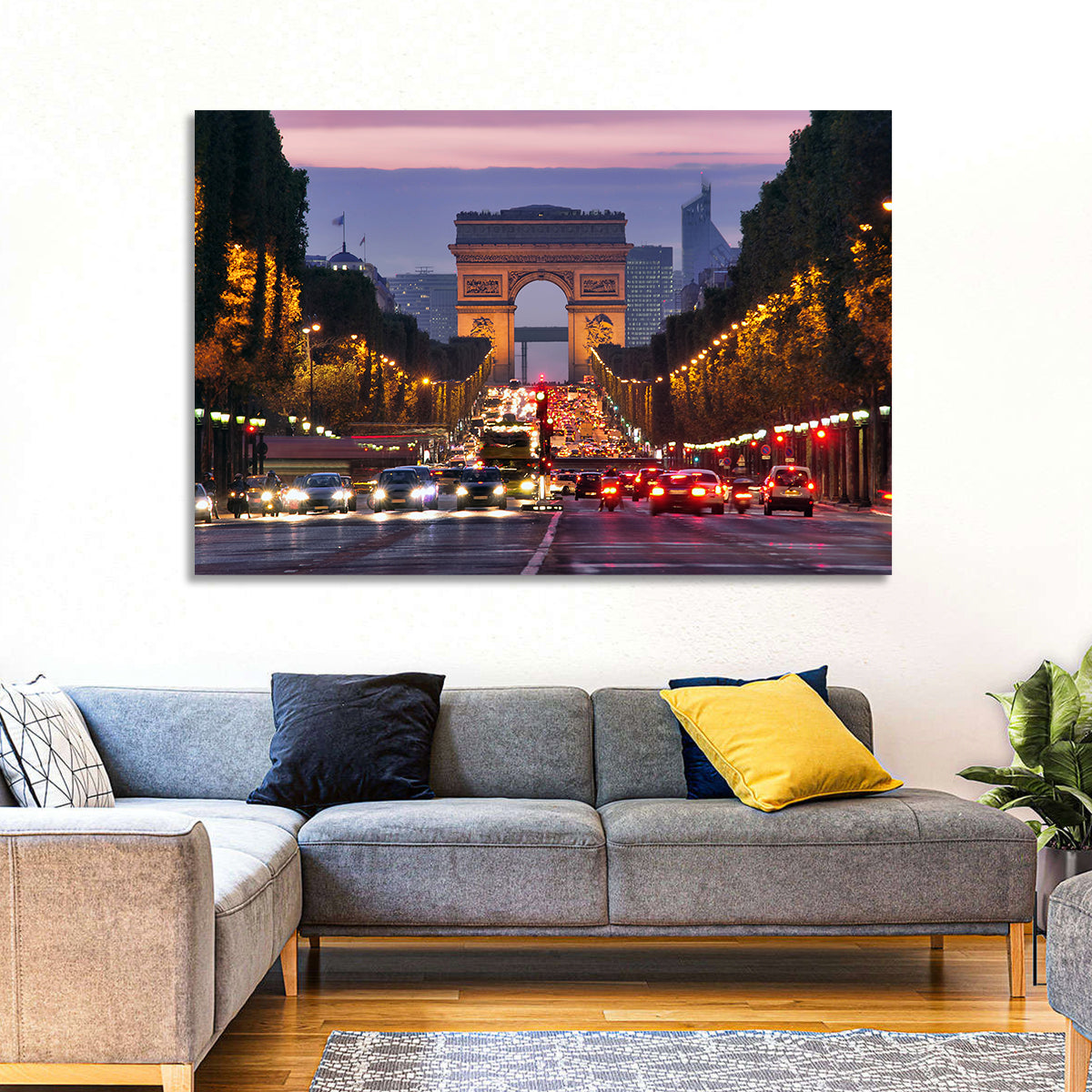 Arc De Triomphe at Twilight Wall Art in a room, landscape