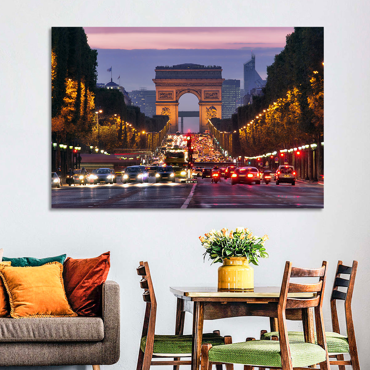 Arc De Triomphe at Twilight Wall Art in a room, landscape