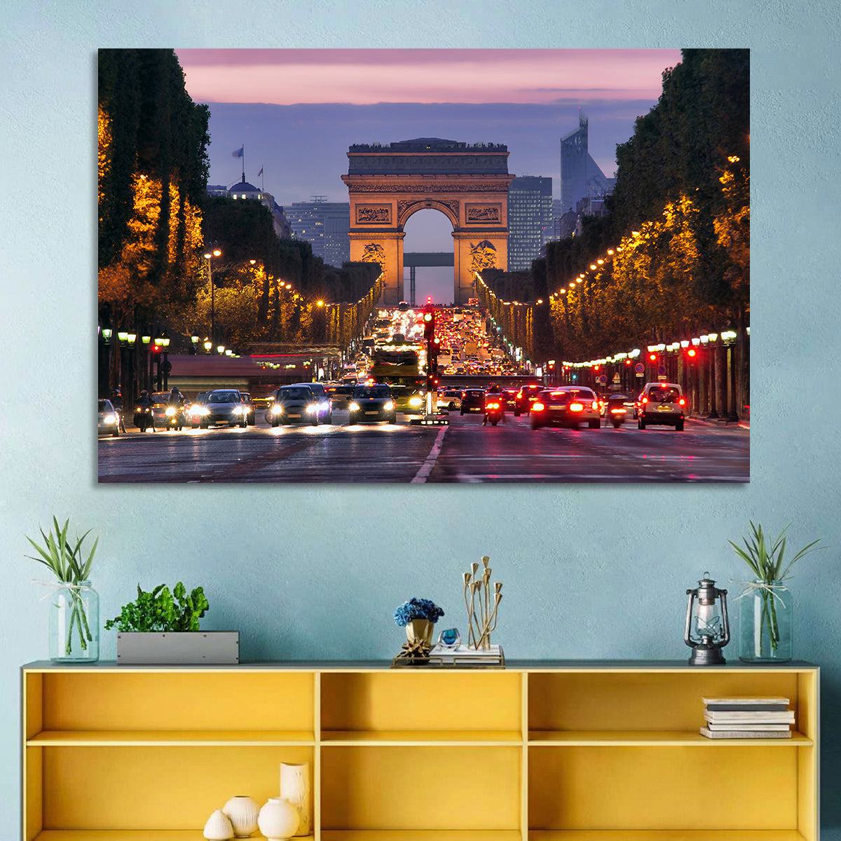 Arc De Triomphe at Twilight Wall Art in a room, landscape
