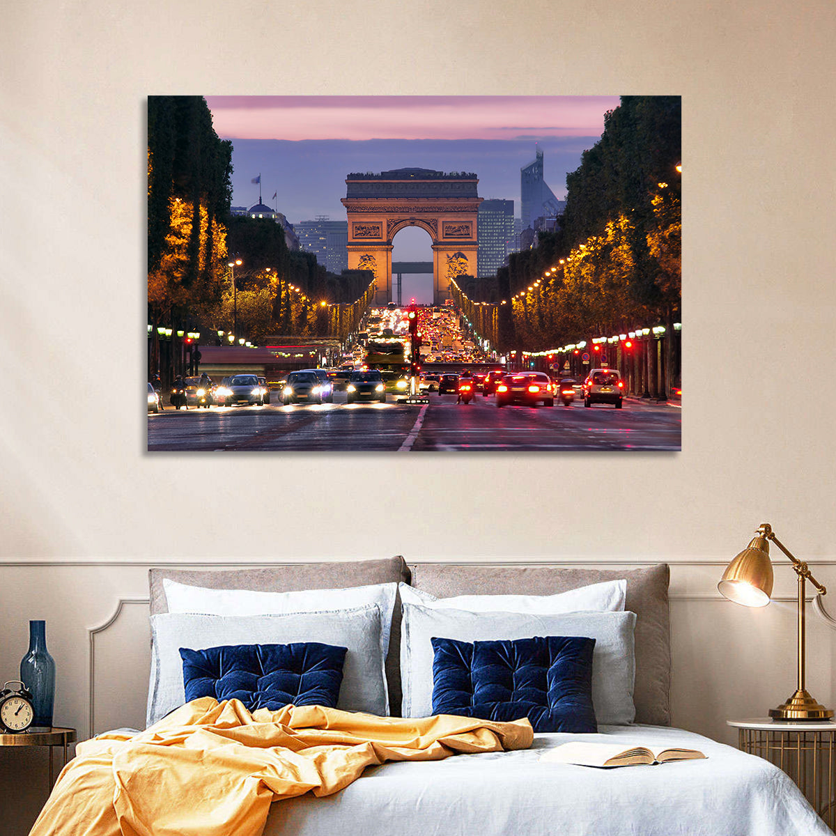 Arc De Triomphe at Twilight Wall Art in a room, landscape