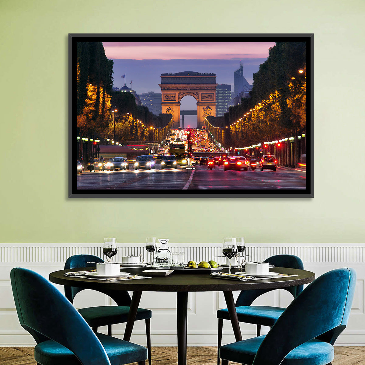 Arc De Triomphe at Twilight Wall Art in a room, landscape