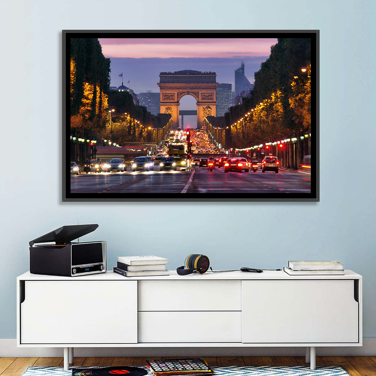 Arc De Triomphe at Twilight Wall Art in a room, landscape