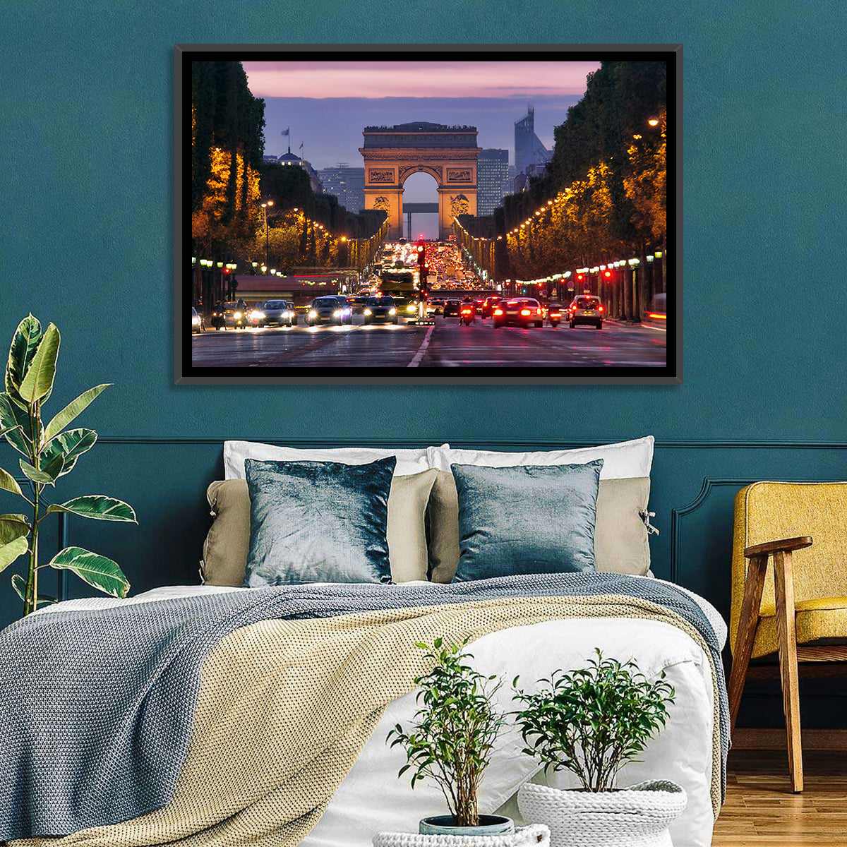 Arc De Triomphe at Twilight Wall Art in a room, landscape