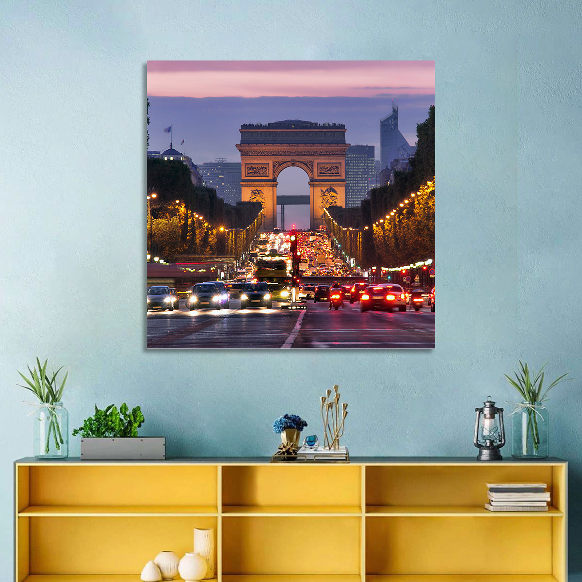 Arc De Triomphe at Twilight Wall Art in a room, landscape