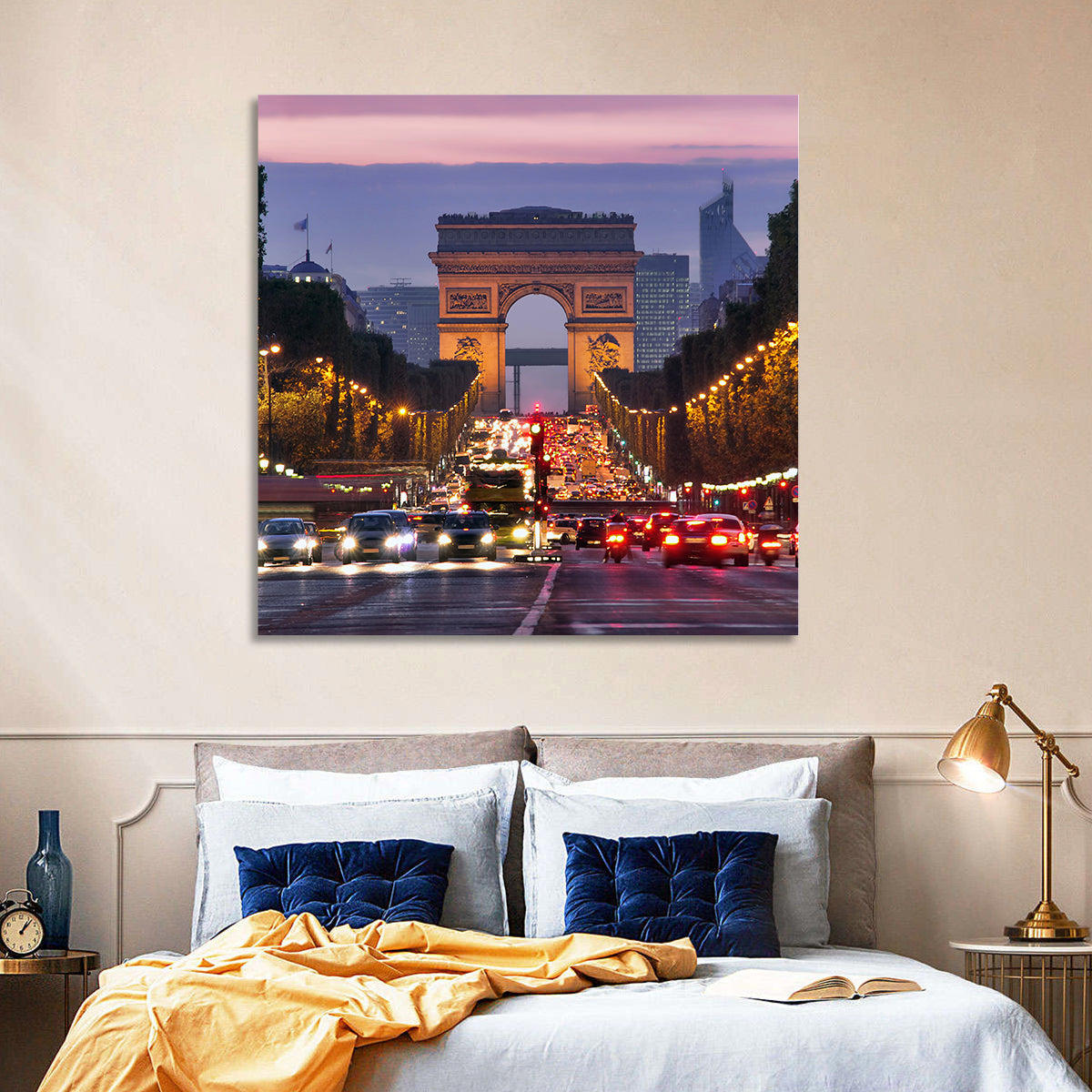 Arc De Triomphe at Twilight Wall Art in a room, landscape