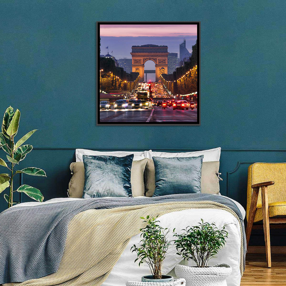 Arc De Triomphe at Twilight Wall Art in a room, landscape
