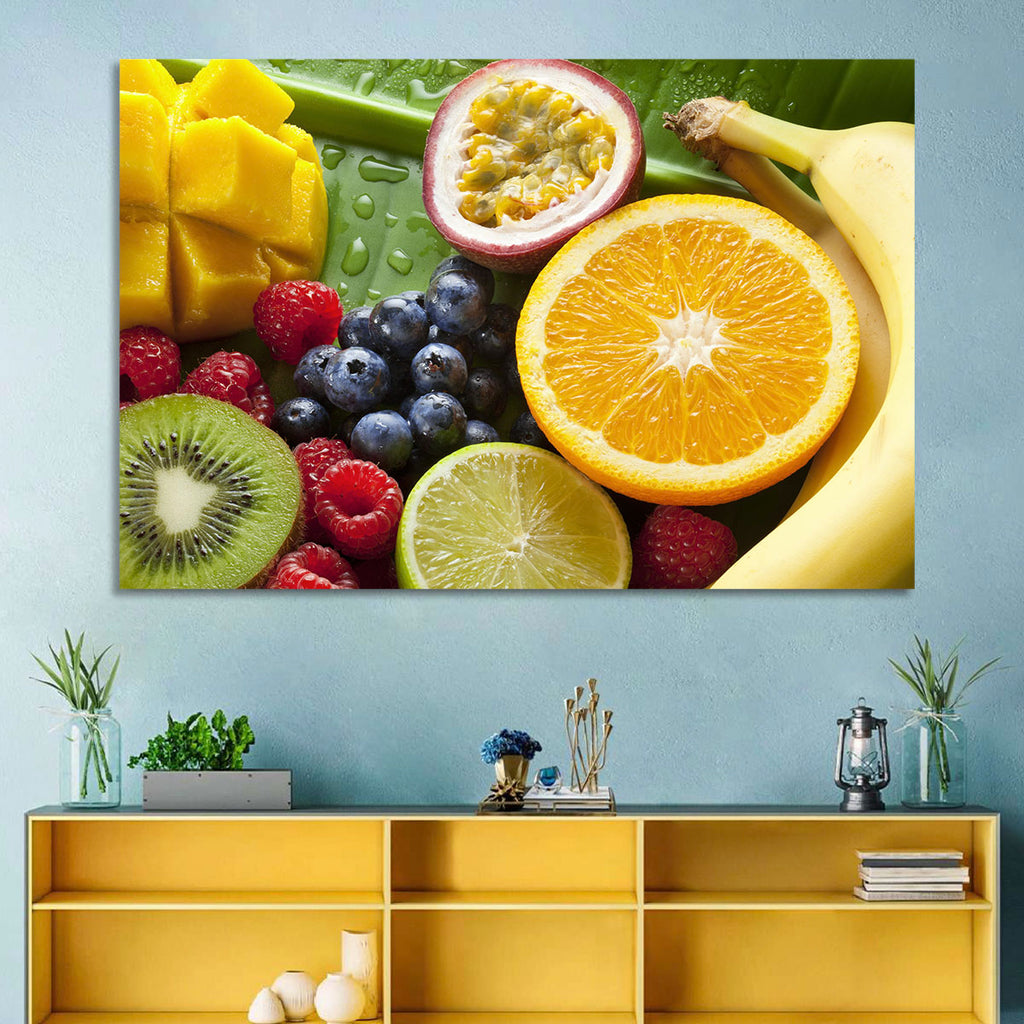Vibrant Fresh Fruit Flat Lay Wall Art