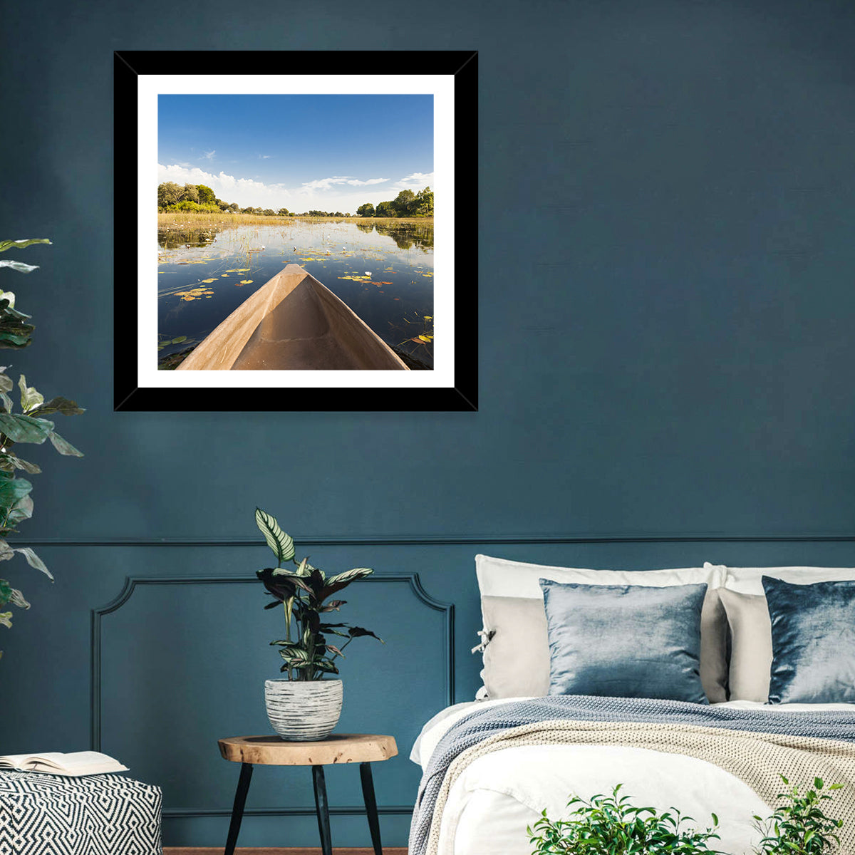 Mokoro Canoe in Okavango Delta Wall Art in a room, landscape
