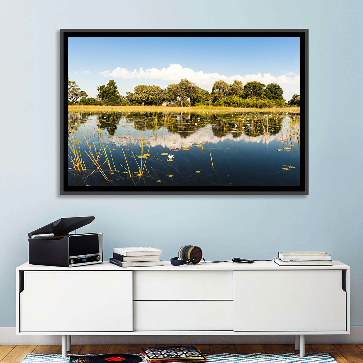 Okavango Delta Waterlilies Wall Art in a room, landscape