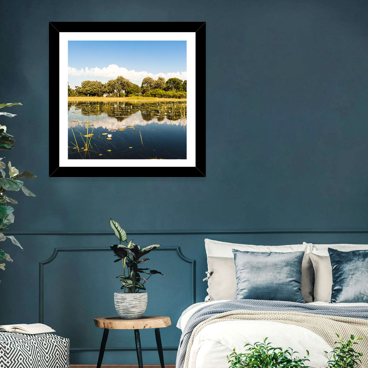 Okavango Delta Waterlilies Wall Art in a room, landscape
