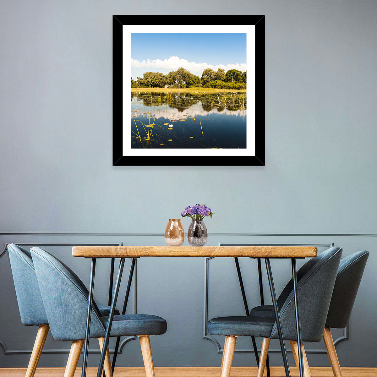 Okavango Delta Waterlilies Wall Art in a room, landscape