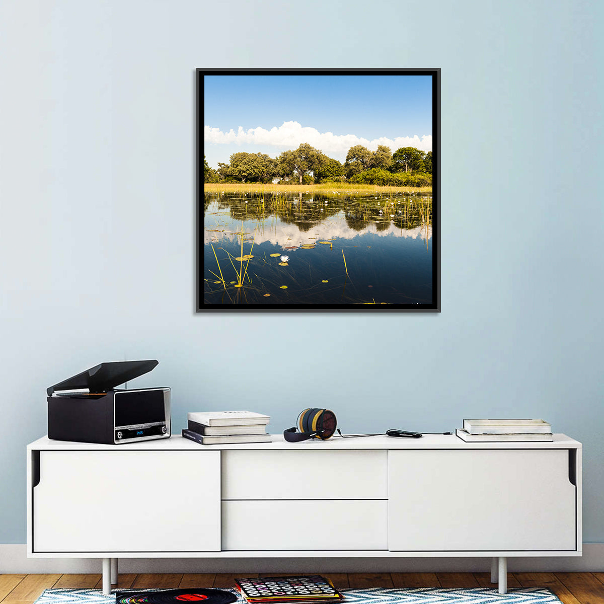Okavango Delta Waterlilies Wall Art in a room, landscape