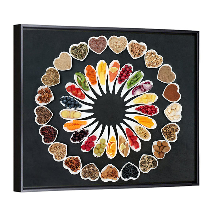 Circular Heart Bowls of Fresh Ingredients Wall Art as a framed canvas