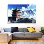 Sunlit Pagoda and Snow Peaks Wall Art