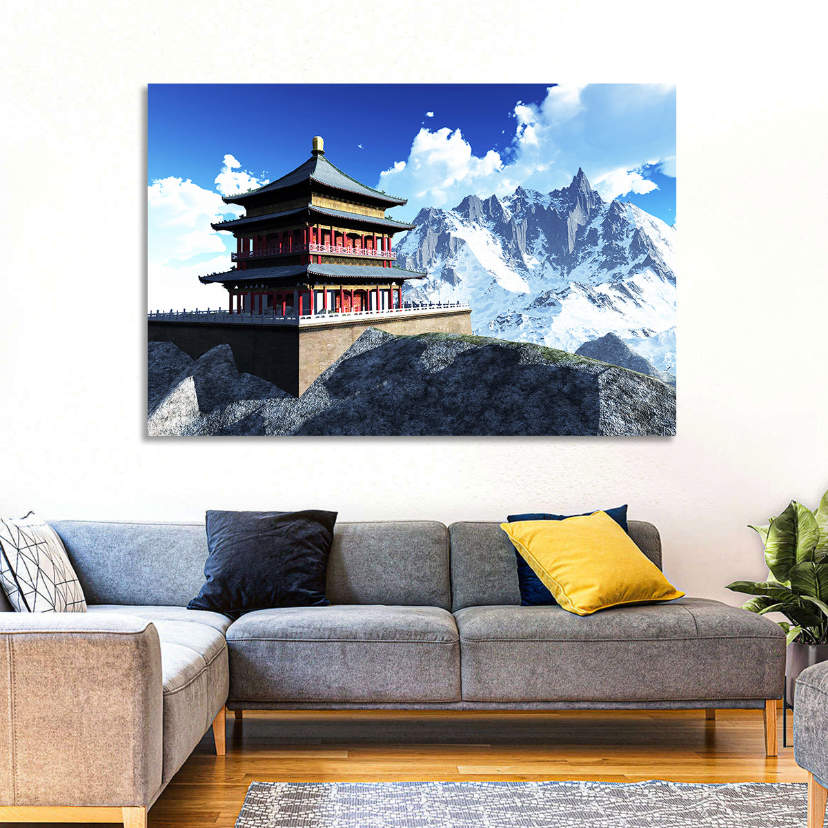 Sunlit Pagoda and Snow Peaks Wall Art