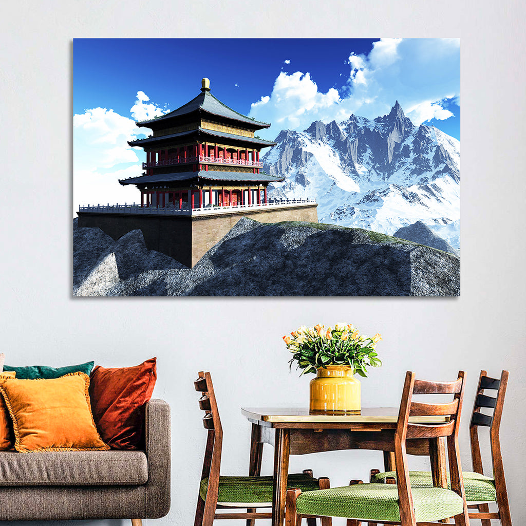 Sunlit Pagoda and Snow Peaks Wall Art