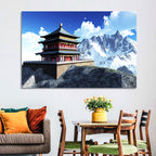 Sunlit Pagoda and Snow Peaks Wall Art