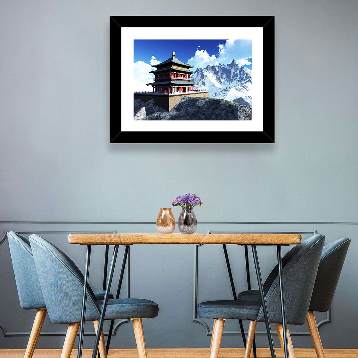 Sunlit Pagoda and Snow Peaks Wall Art