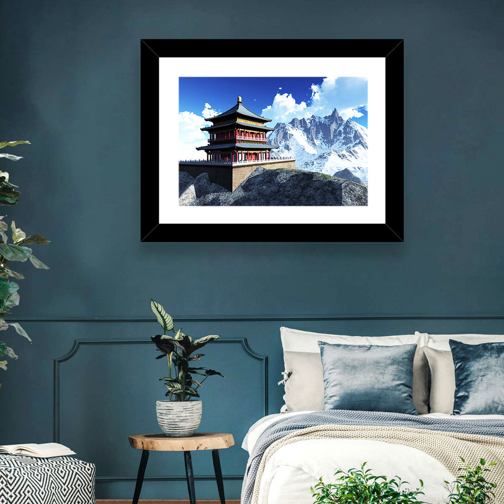 Sunlit Pagoda and Snow Peaks Wall Art