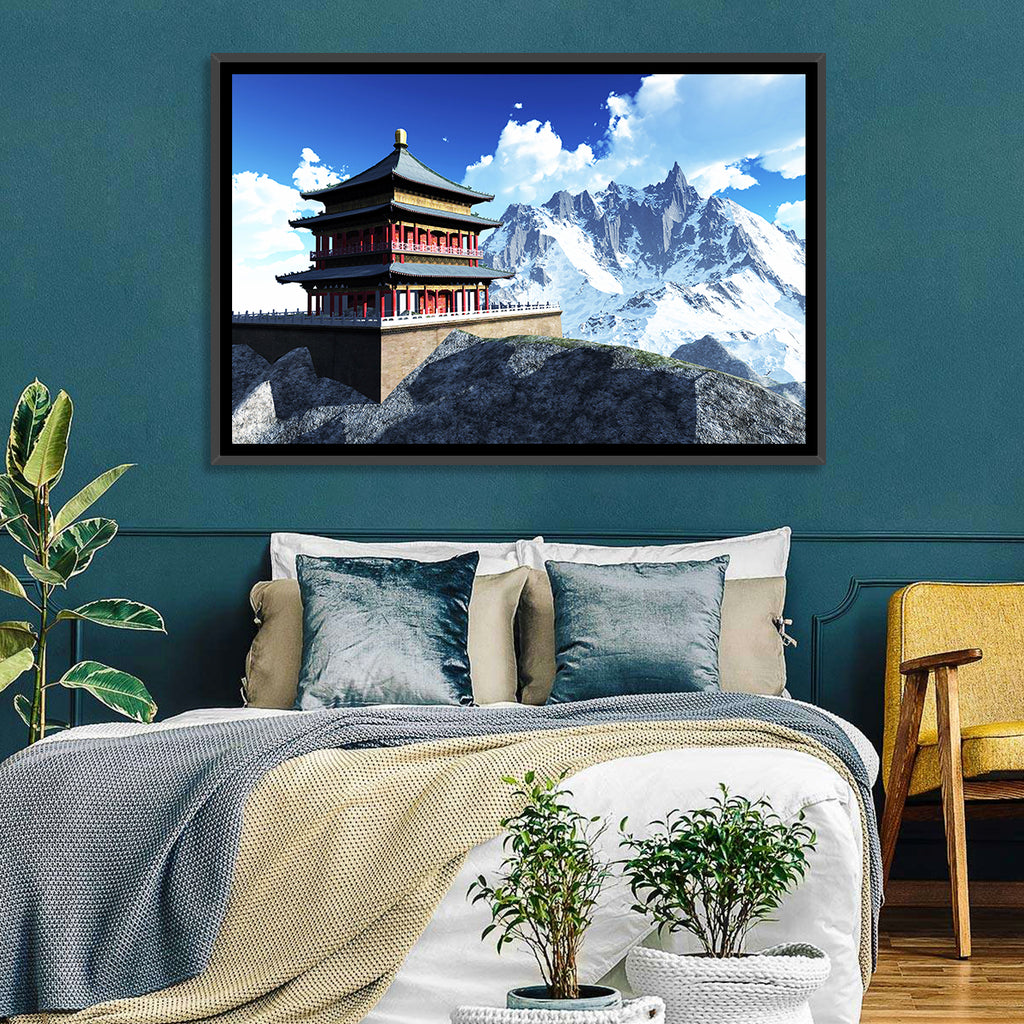 Sunlit Pagoda and Snow Peaks Wall Art