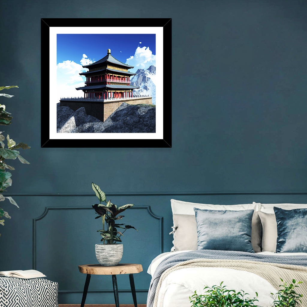 Sunlit Pagoda and Snow Peaks Wall Art