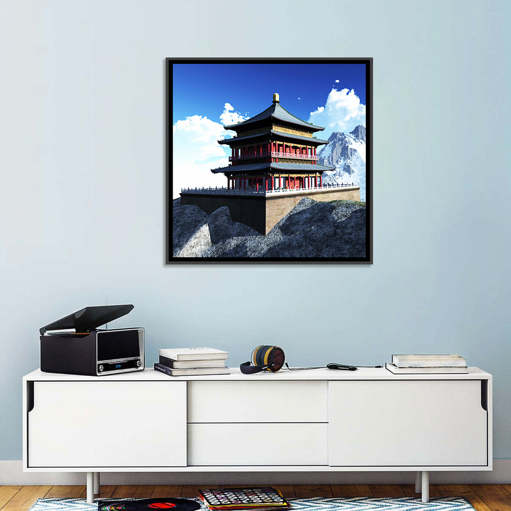 Sunlit Pagoda and Snow Peaks Wall Art