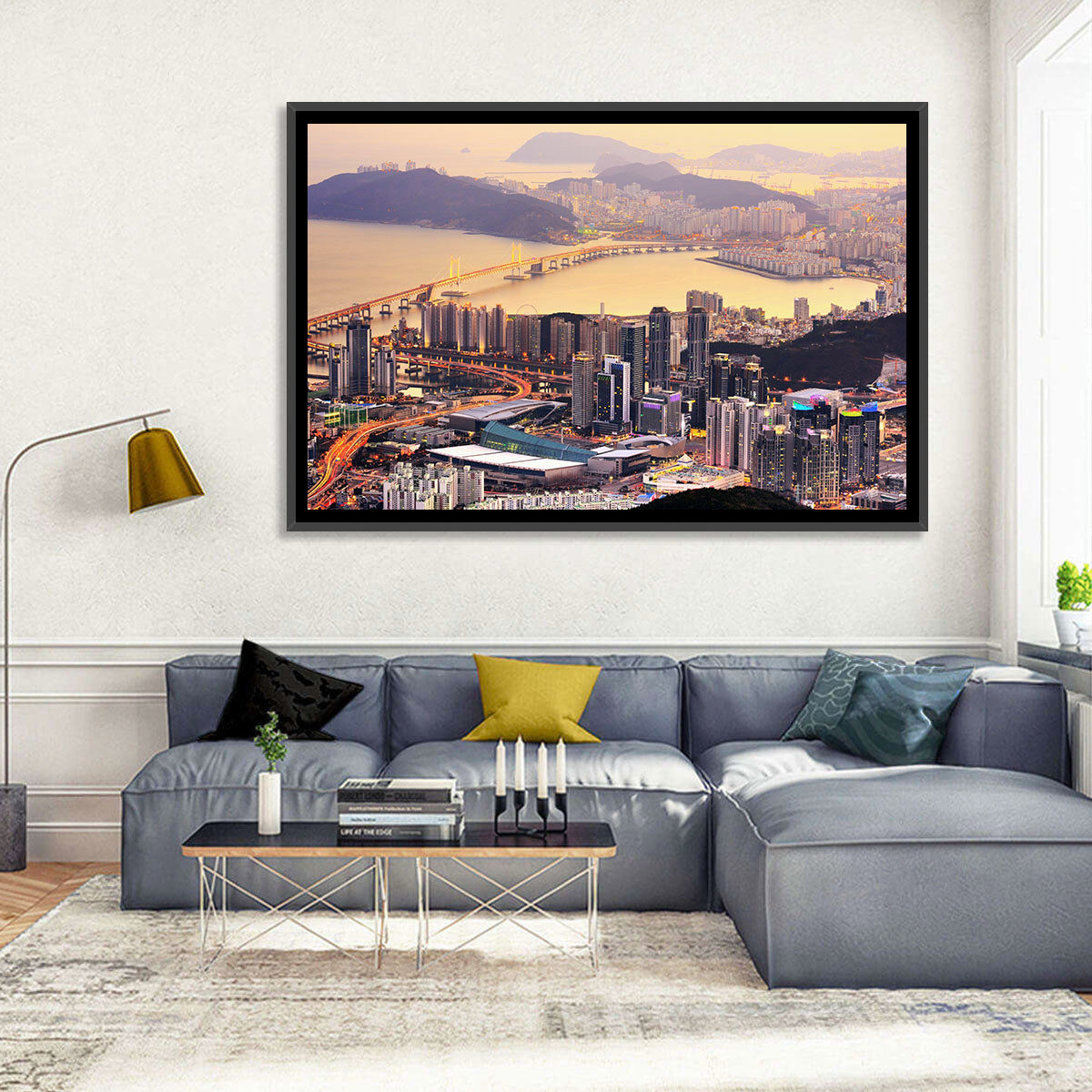 Busan Dusk Aerial Skyline with Gwangan Bridge Wall Art