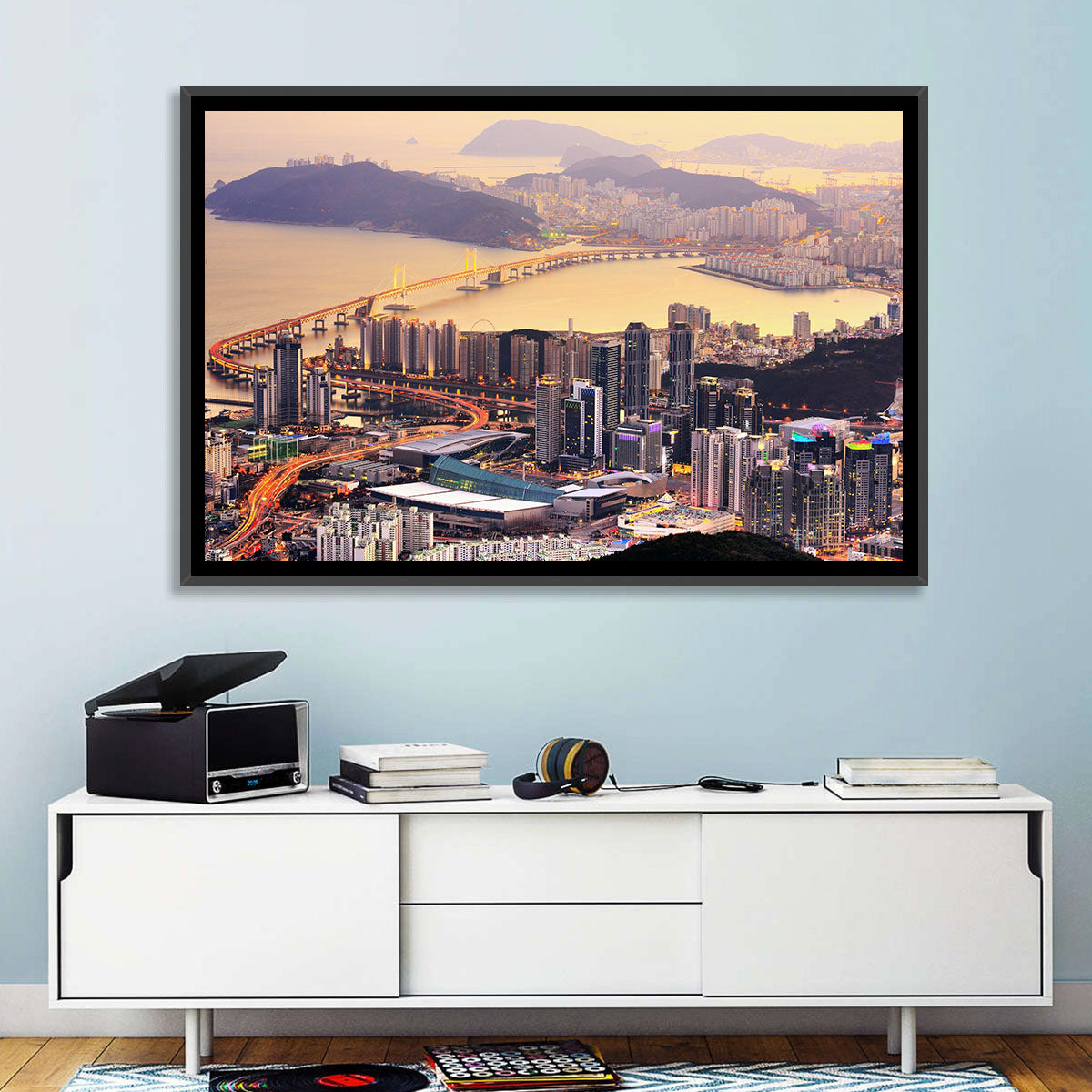 Busan Dusk Aerial Skyline with Gwangan Bridge Wall Art