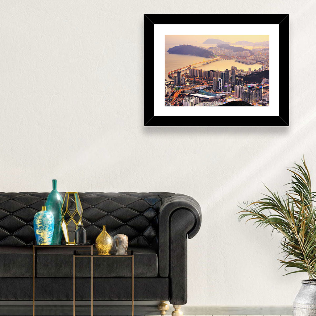 Busan Dusk Aerial Skyline with Gwangan Bridge Wall Art