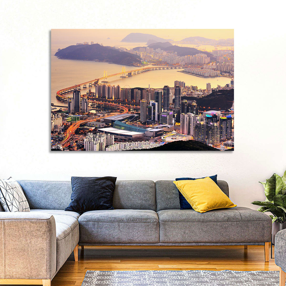 Busan Dusk Aerial Skyline with Gwangan Bridge Wall Art