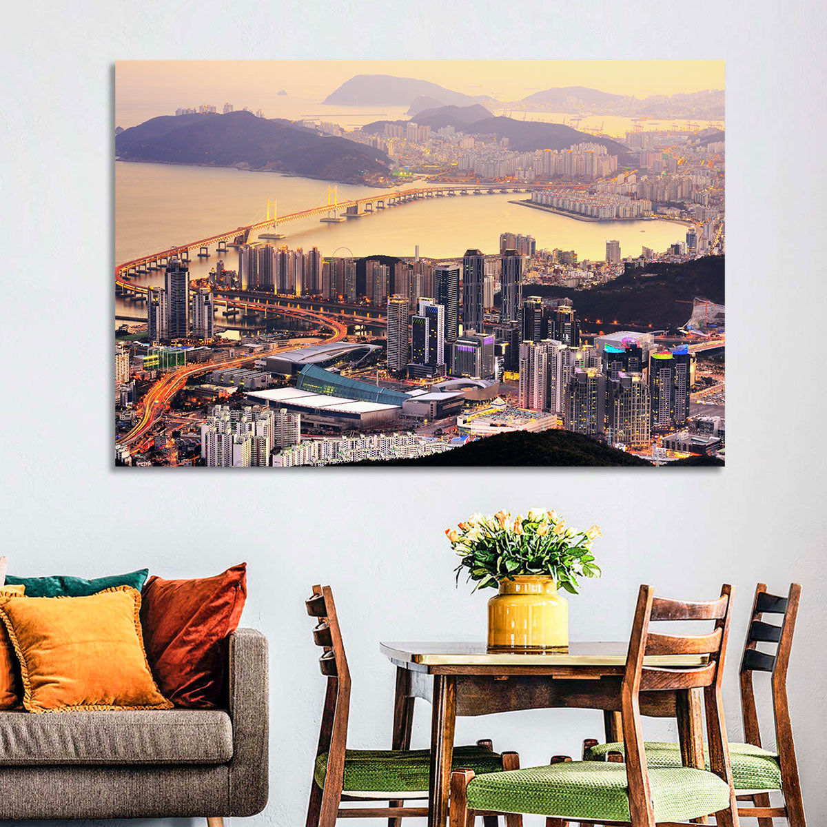 Busan Dusk Aerial Skyline with Gwangan Bridge Wall Art